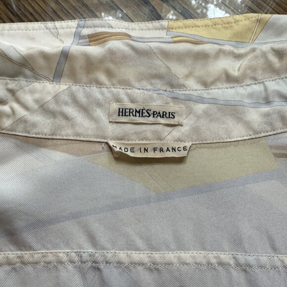 HERMES Vintage Face au Large Margiela Blue Ivory Silk Blouse FR48 Women XL 16 18 - Picture 15 of 16